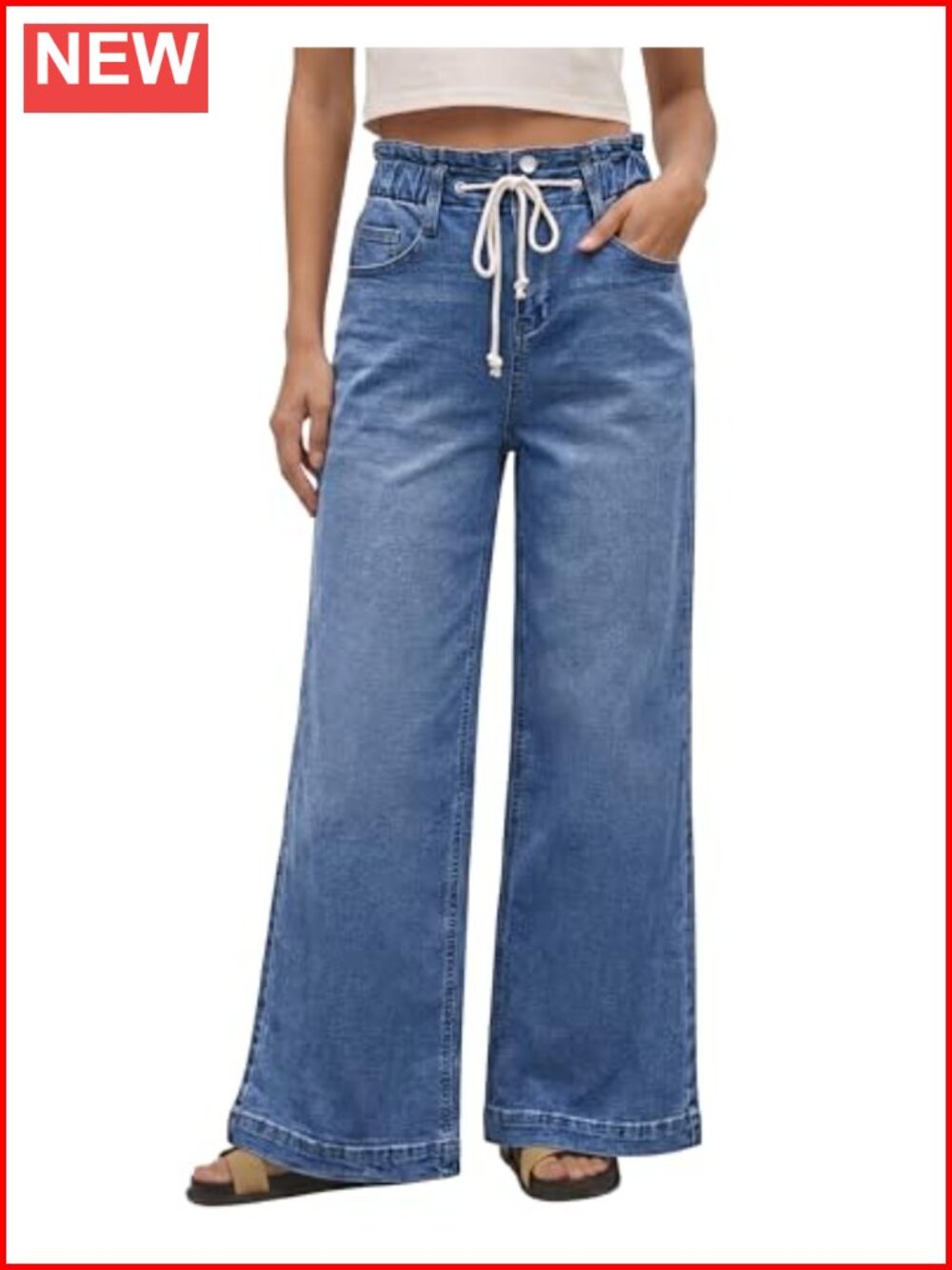 Wide Leg High Waist Stretch Jeans Elastic Waist Bell Bottom Baggy Y2K Pants